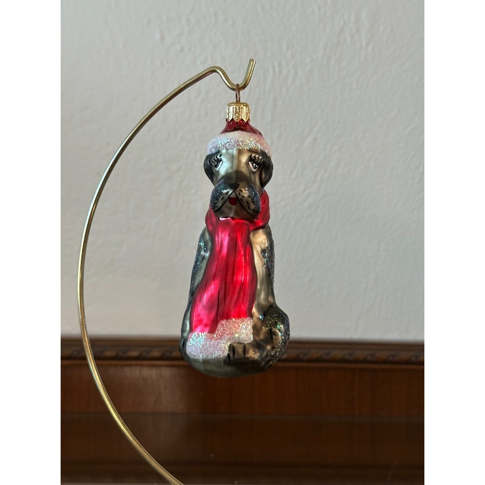 Christopher Radko 1997 Holiday Hound Dog w/ Scarf & Hat Glass Christmas Ornament